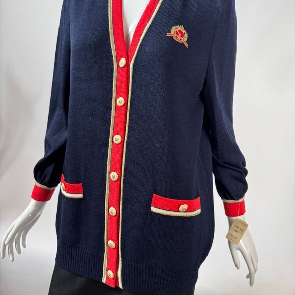 St. John Collection By Marie Gray Navy Cardigan With Red & Gold Trim S - Picture 12 of 16